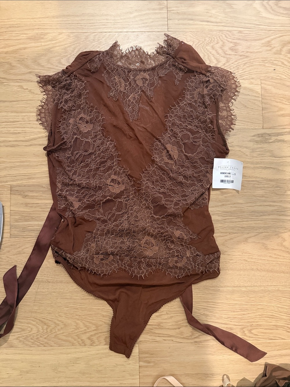 Free People Brown Lace Tie-Side Bodysuit